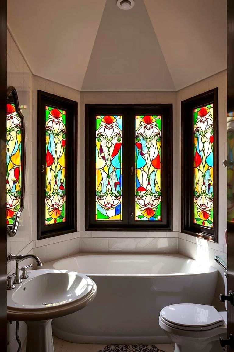 Stained Glass for Artistic Flair - 24 Bathroom Window Treatment Ideas