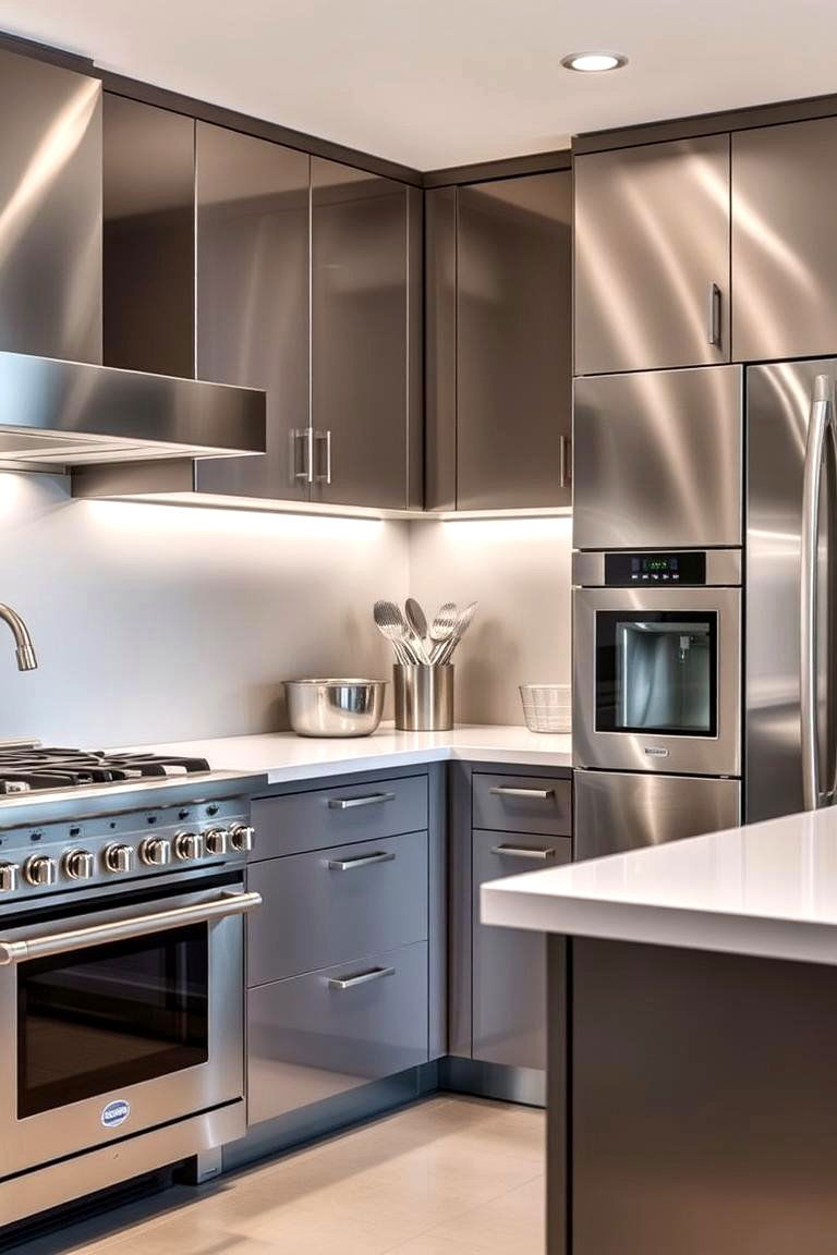 Stainless Steel Cabinets - 24 Kitchen Cabinet Ideas