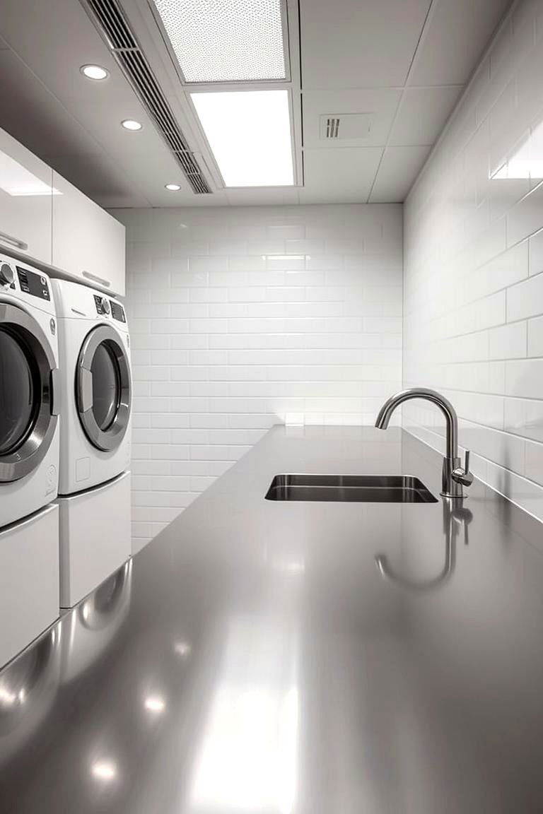 Stainless Steel Countertops for a Sleek Modern Look - 24 Laundry Room Countertop Ideas