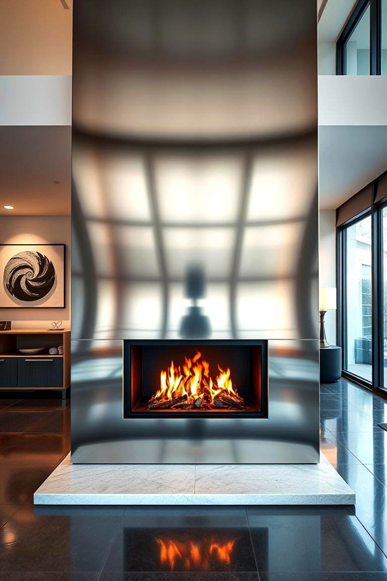Stainless Steel Sleekness - 24 Floor to Ceiling Fireplace Ideas