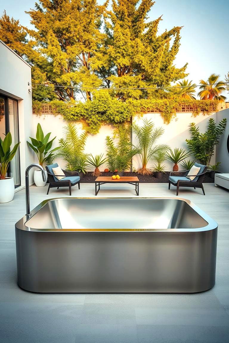 Stainless Steel Tub with a Sleek Design - 24 Outdoor Bathtub Ideas