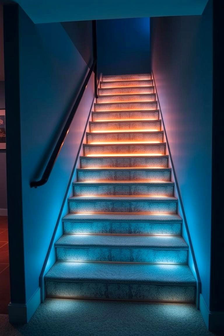 Staircase with LED Lighting - 24 Basement Stair Ideas