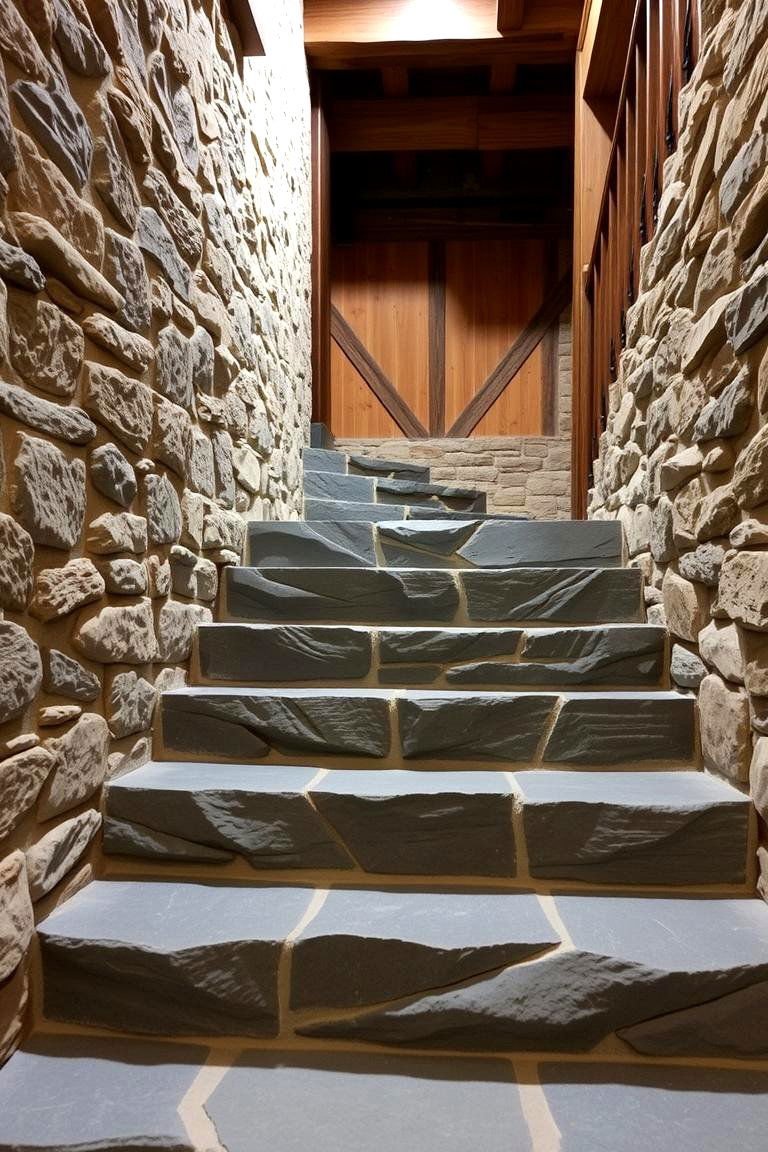 Staircase with Natural Stone Steps - 24 Basement Stair Ideas