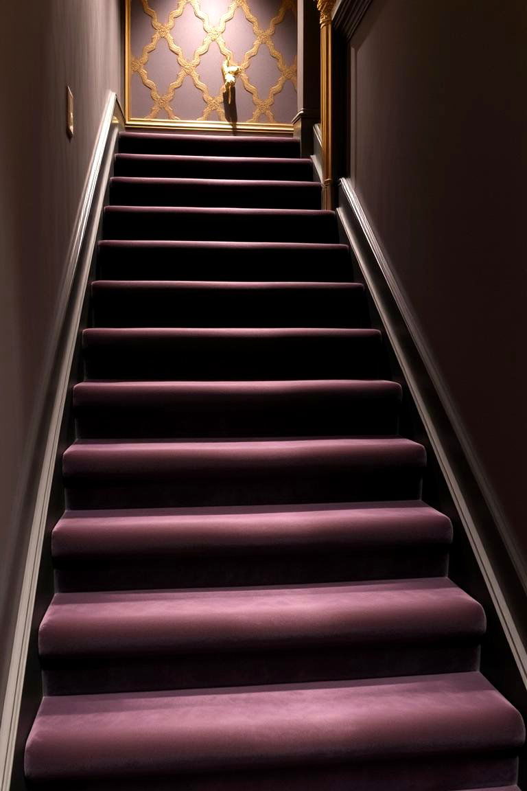 Staircase with Velvet Upholstery - 24 Basement Stair Ideas