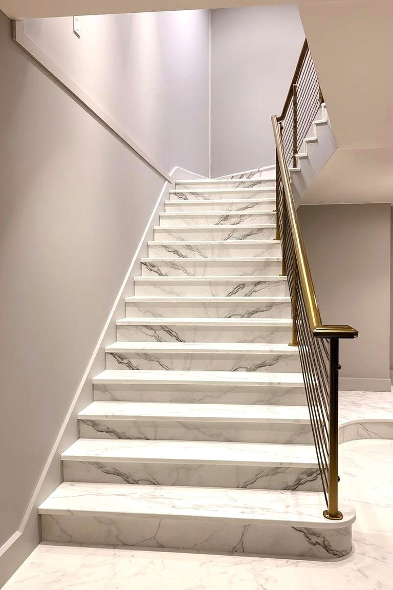 Stairs with Marble Treads - 24 Basement Stair Ideas