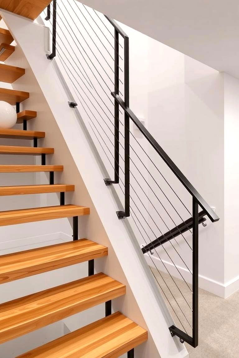 Stairs with Wood and Metal Combination - 24 Basement Stair Ideas