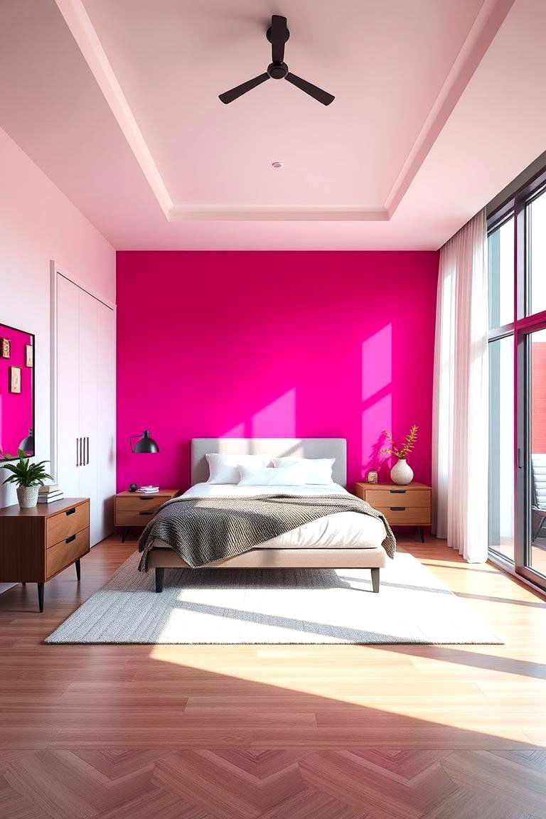 Statement Accent Wall in Hot Pink - 24 Hot Pink Bedroom Ideas