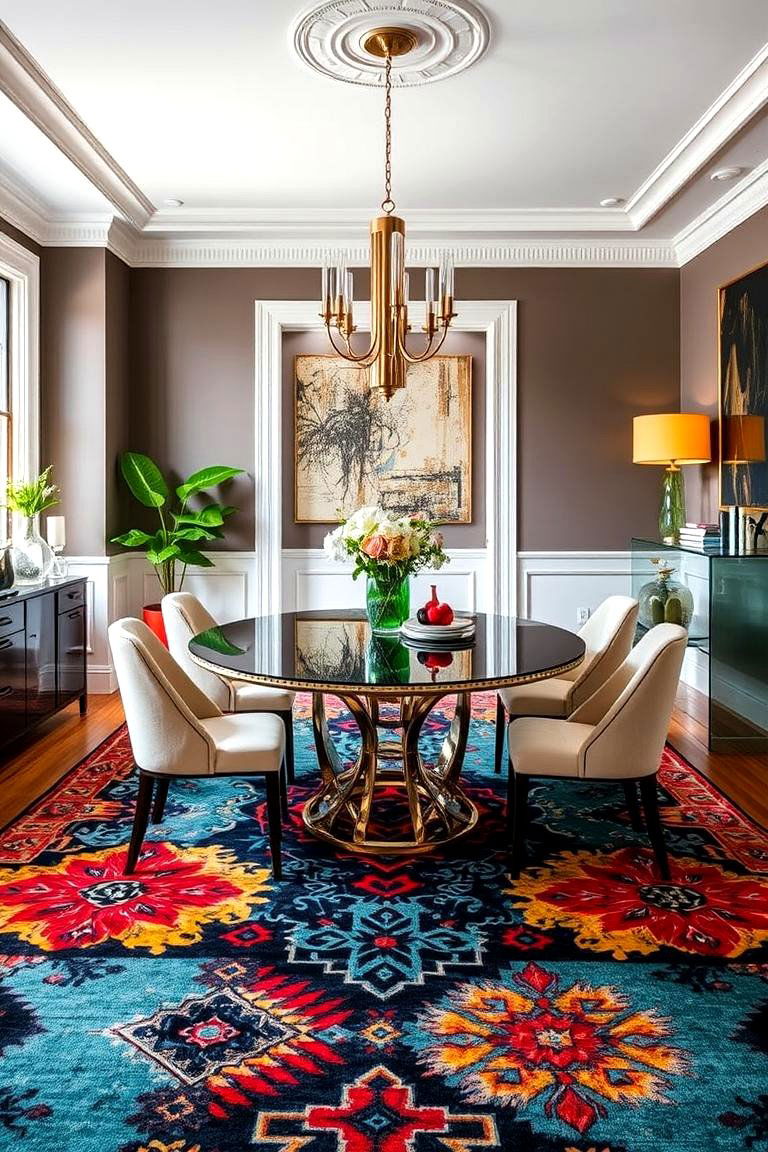 Statement Area Carpet - 24 Carpeted Dining Room Ideas