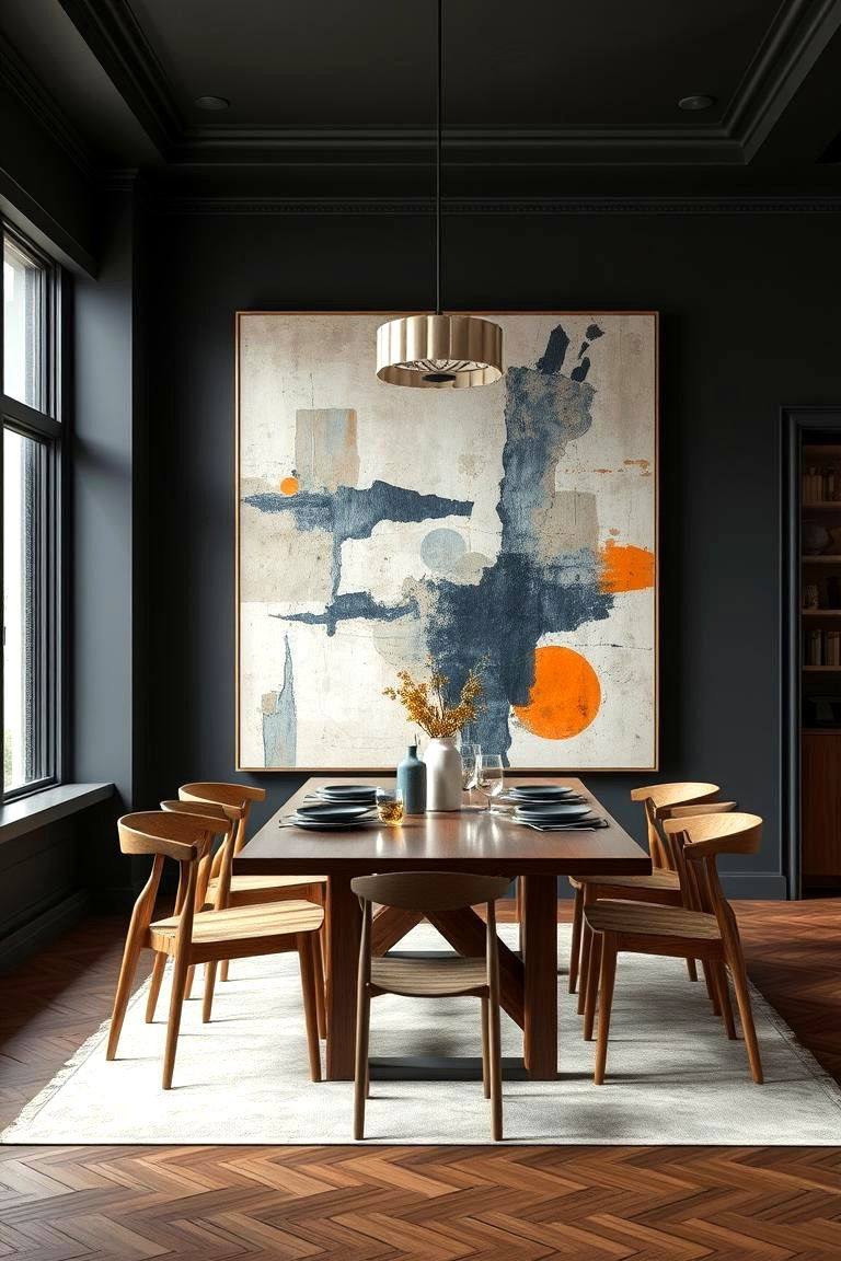 Statement Artwork as Focal Point - 24 Moody Dining Room Ideas