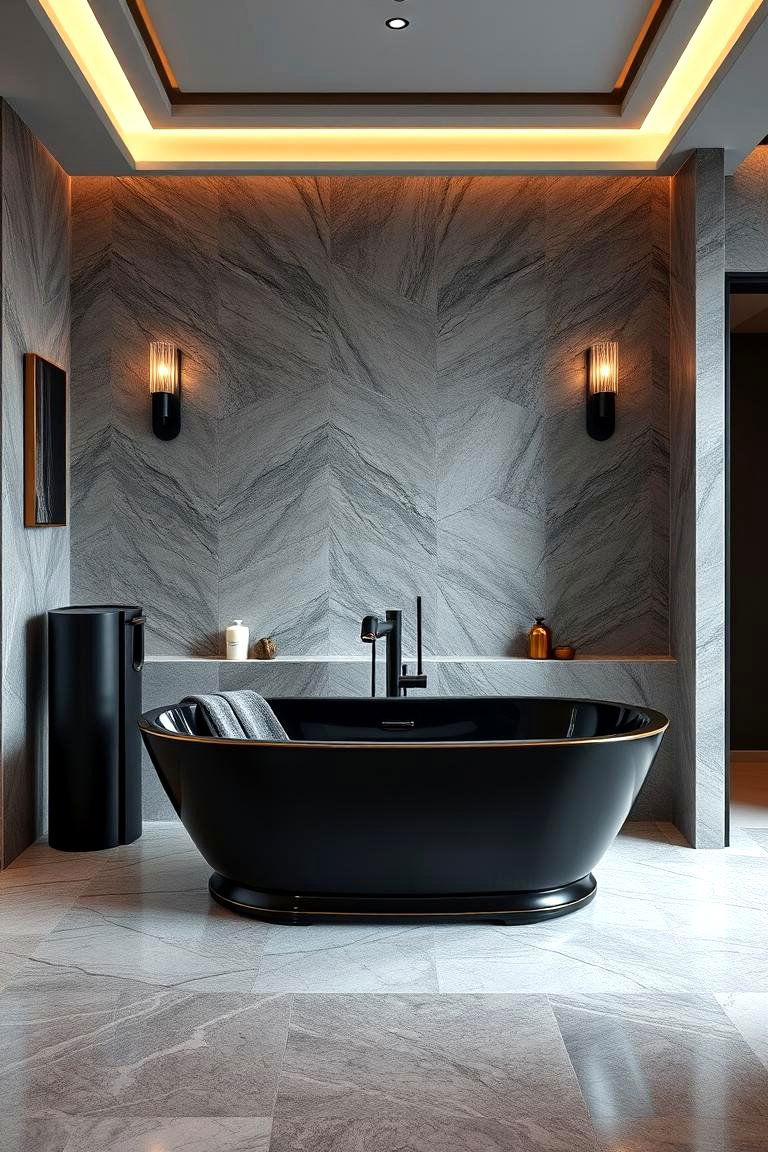 Statement Bathtub Design - 24 Black and Grey Bathroom Ideas