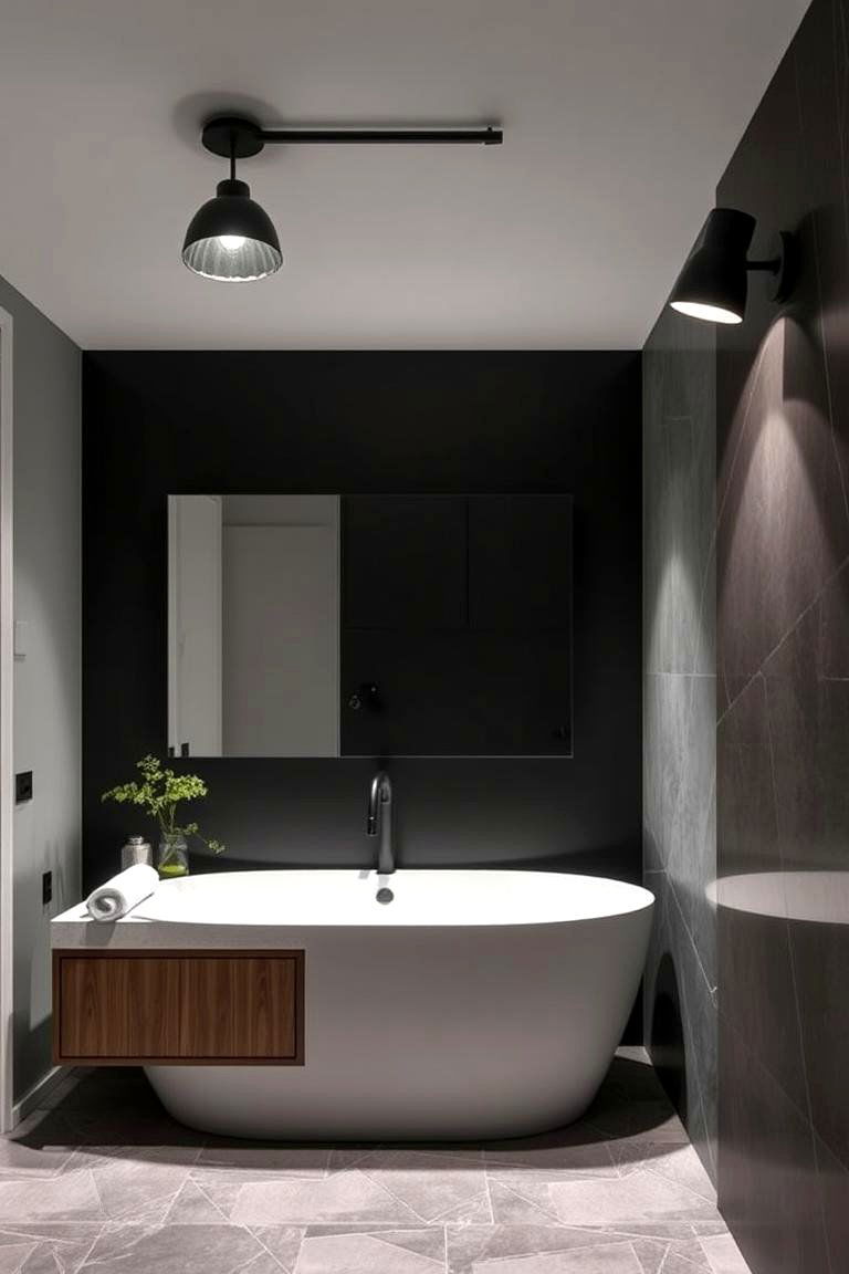 Statement Black Lighting - 24 Black Bathroom Ideas