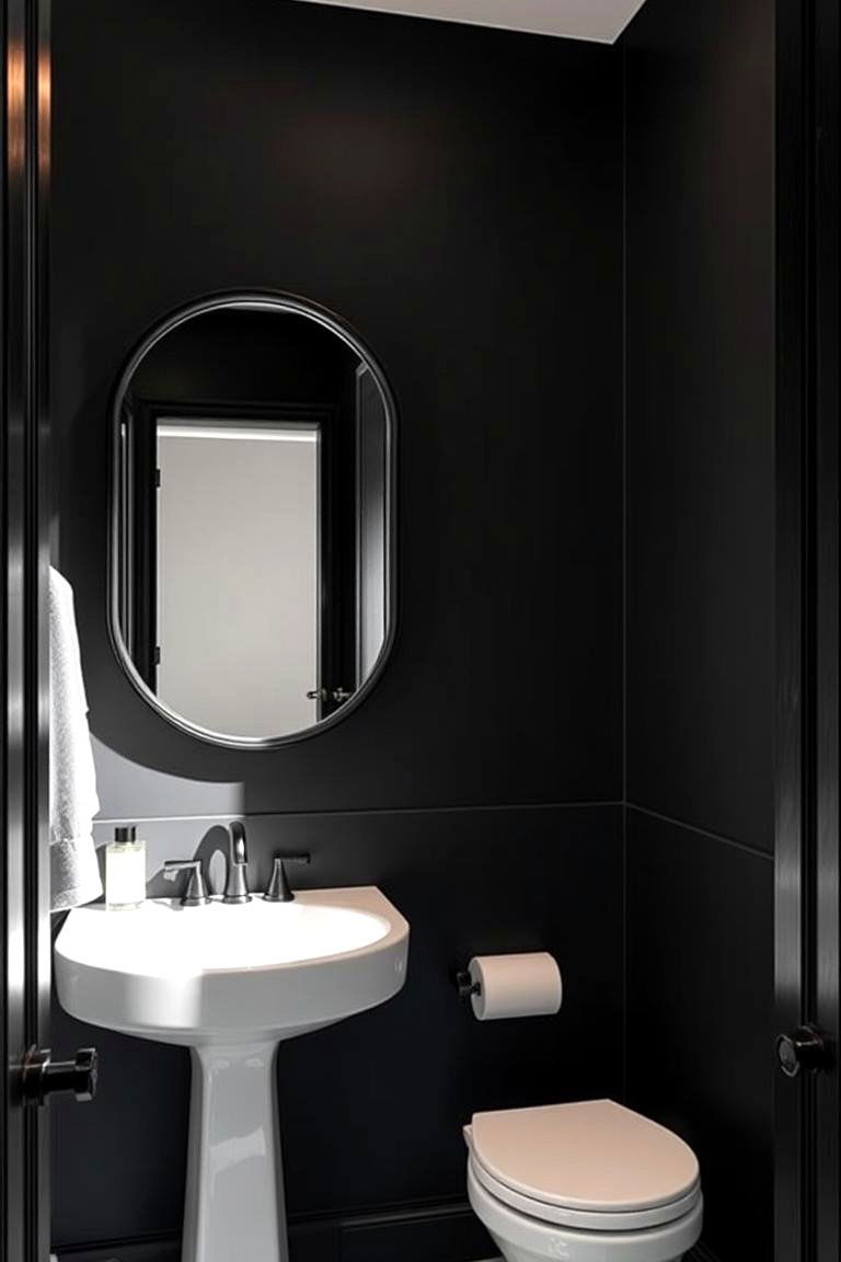 Statement Black Mirror Powder Room - 24 black powder room ideas
