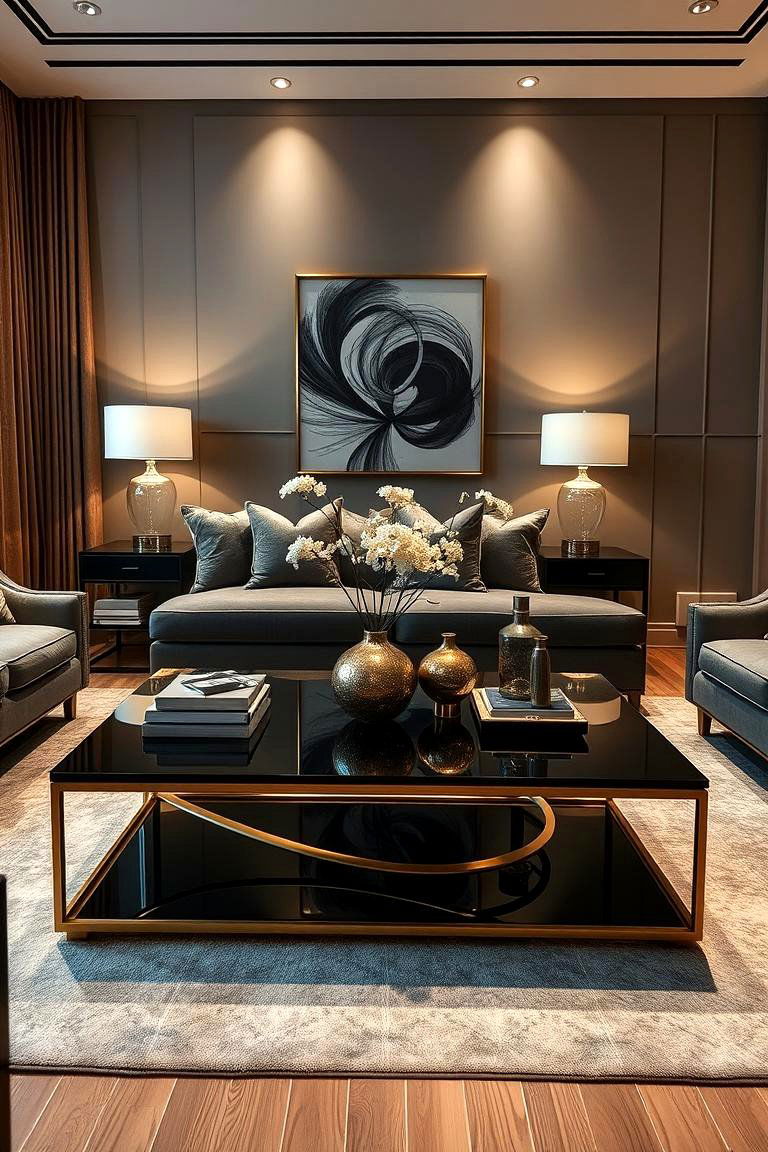Statement Black and Gold Coffee Table - 24 Black and Gold Living Room Ideas