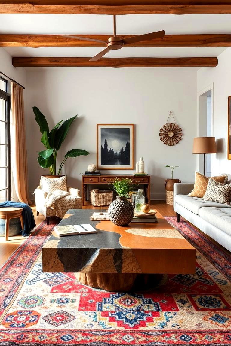 Statement Boho Coffee Table - 24 Boho Living Room Ideas