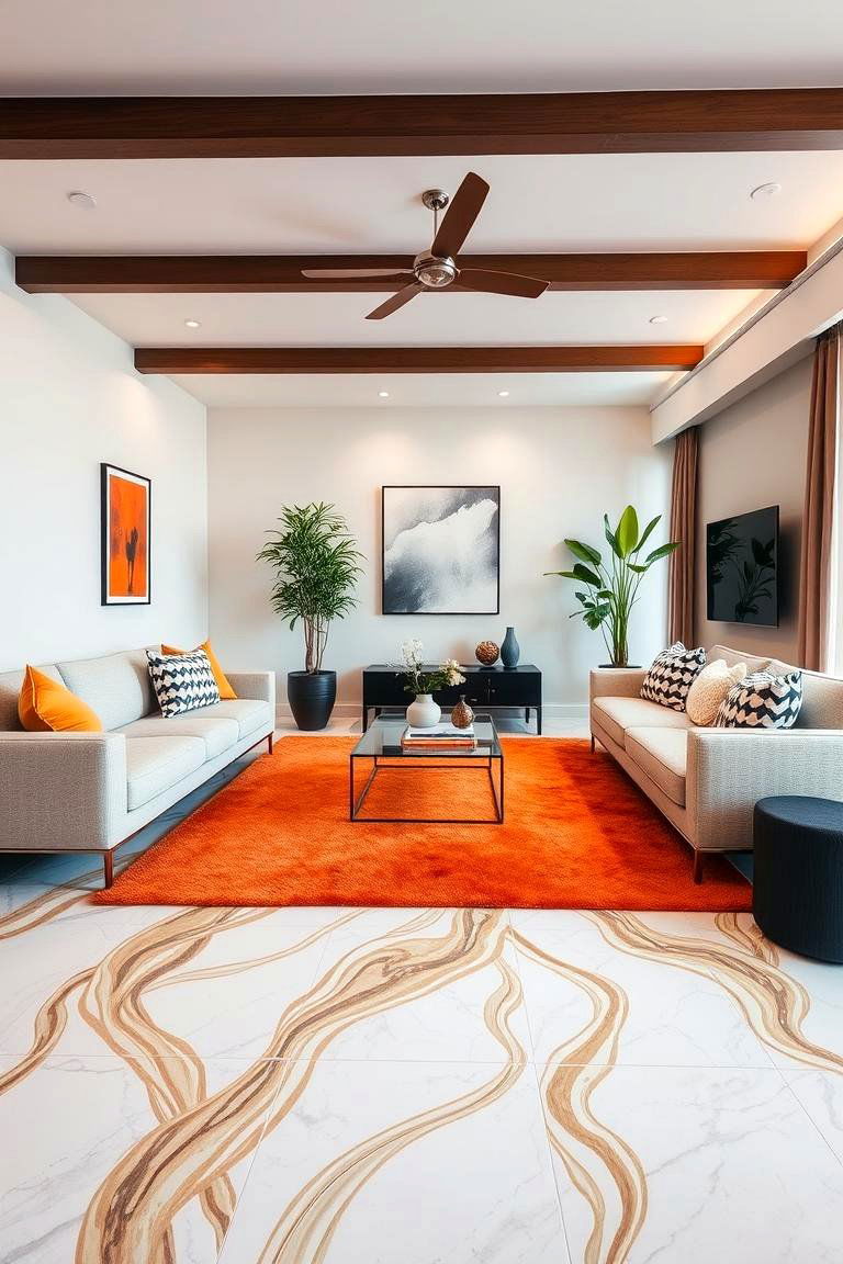 Statement Burnt Orange Area Rug - 24 Burnt Orange Living Room Ideas