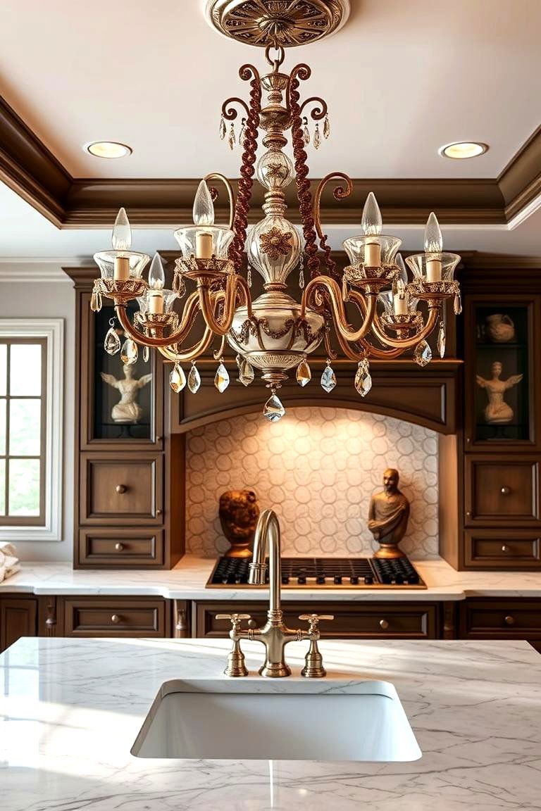 Statement Chandelier Above Sink - 24 Kitchen Sink Lighting Ideas