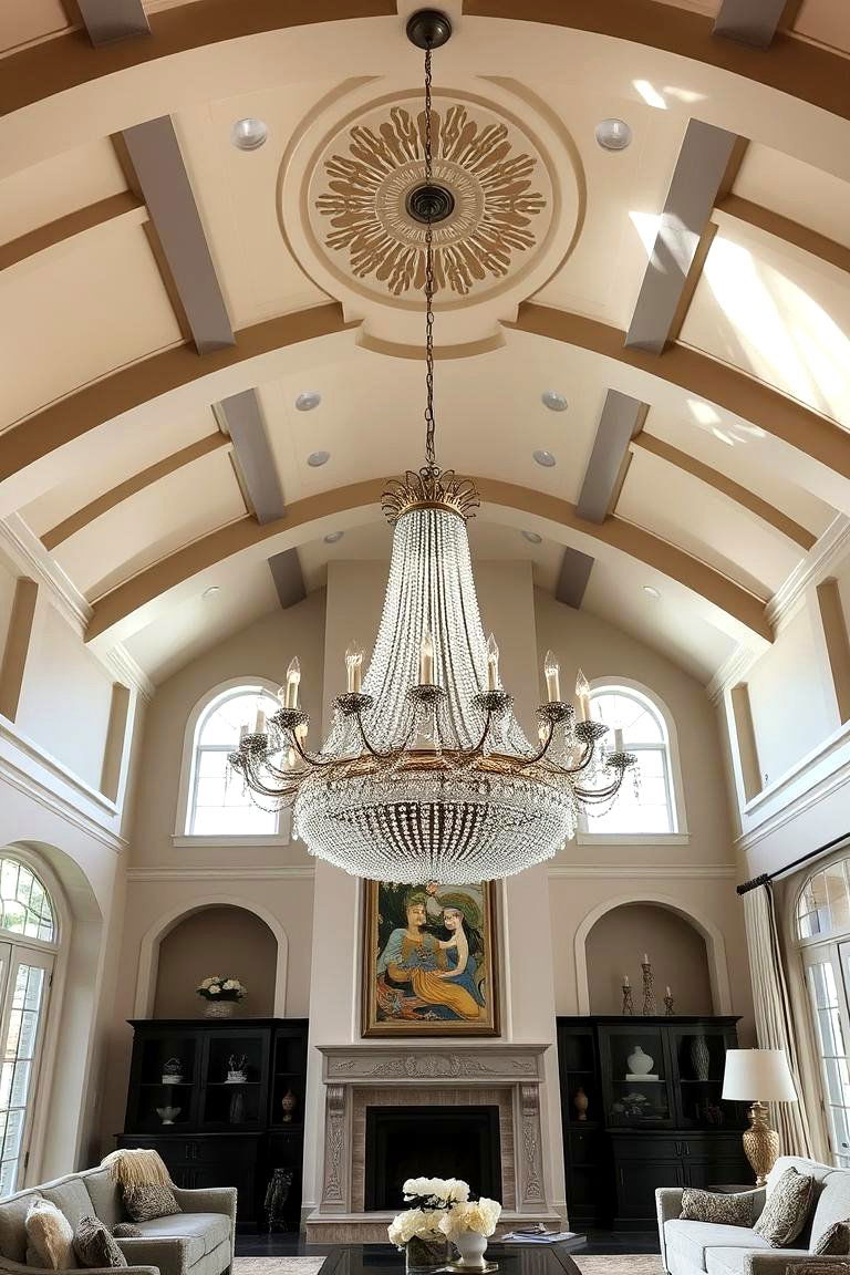 Statement Chandeliers Vault - 24 Living Room Vaulted Ceiling Ideas