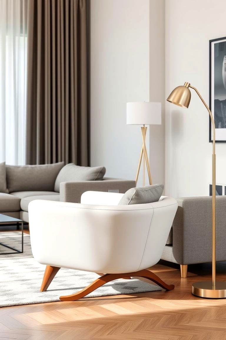 Statement Cream Armchair in a Grey Setting - 24 Grey and Cream Living Room Ideas