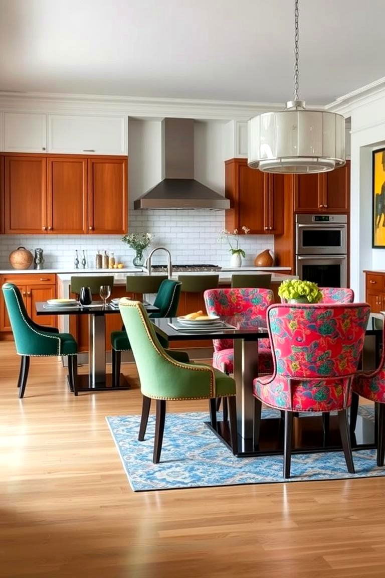 Statement Dining Chairs and Tables - 24 Maximalist Kitchen Decor Ideas