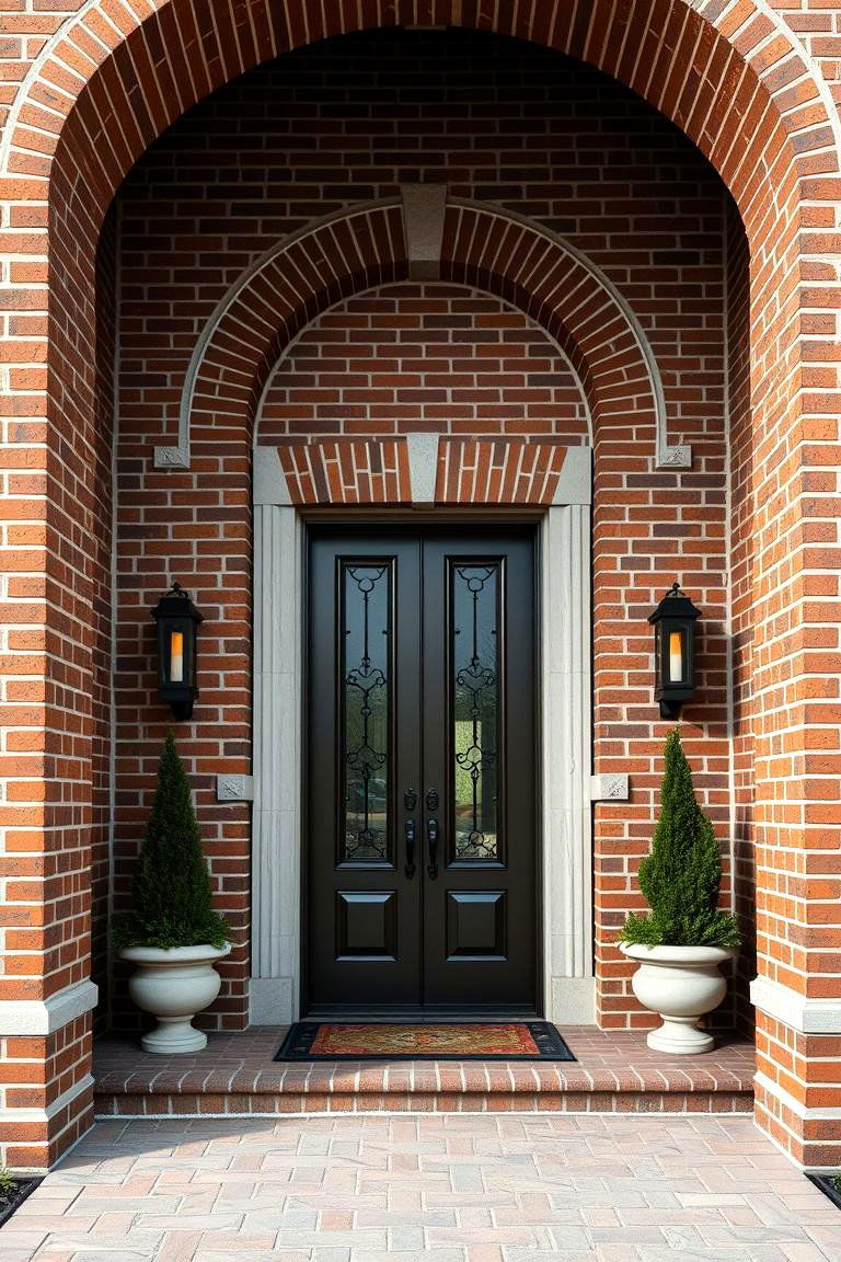 Statement Entryway with Brick Details - 24 Brown Brick Exterior Home Ideas