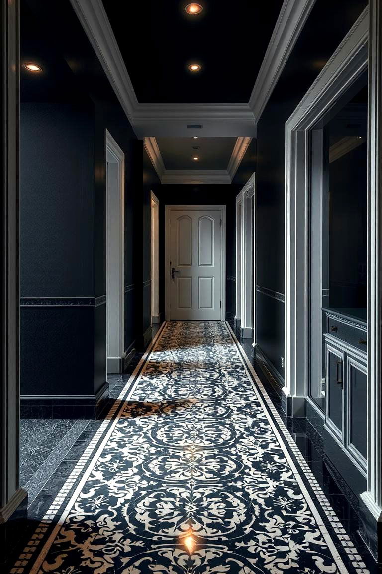 Statement Floor Tiles - 24 Black Hallway Ideas