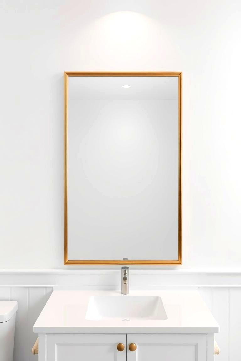 Statement Gold Mirror Frame - 24 White and Gold Bathroom Ideas