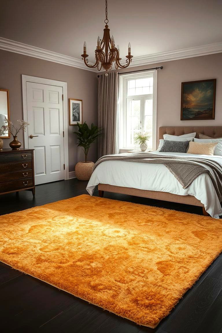 Statement Gold Rugs on Dark Floors - 24 Black and Gold Bedroom Ideas