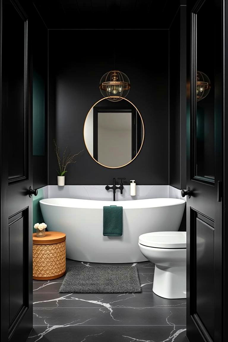 Statement Green Accent in a Black Bathroom - 24 Black and Green Bathroom Ideas