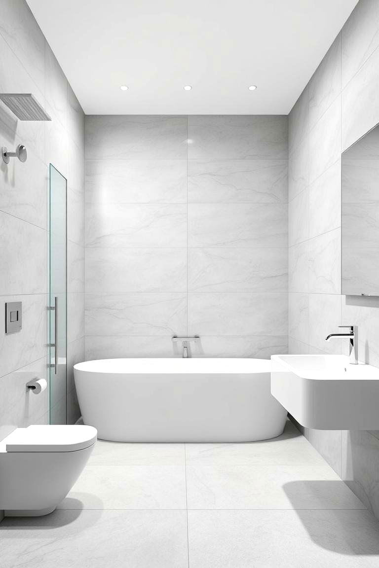 Statement Grey and White Tiled Walls - 24 Grey and White Bathroom Ideas