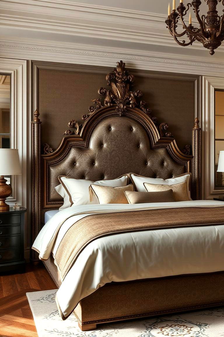 Statement Headboard Design - 24 Dark Boho Bedroom Ideas
