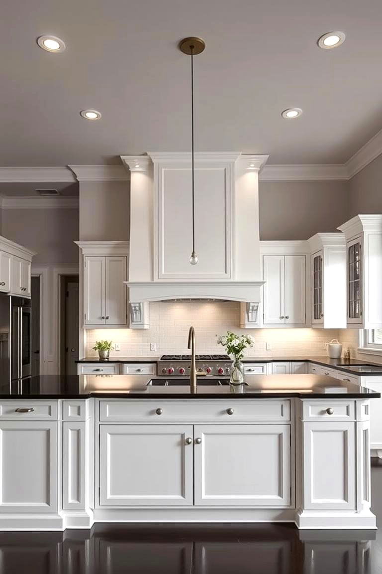Statement Island Focus - 24 Kitchen With White Cabinets and Black Countertops Ideas