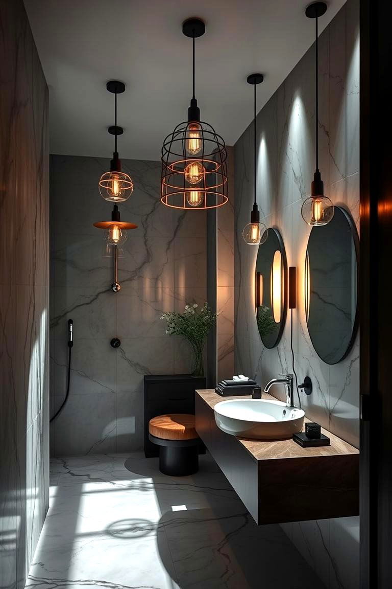 Statement Lighting Designs - 24 Ensuite Bathroom Ideas