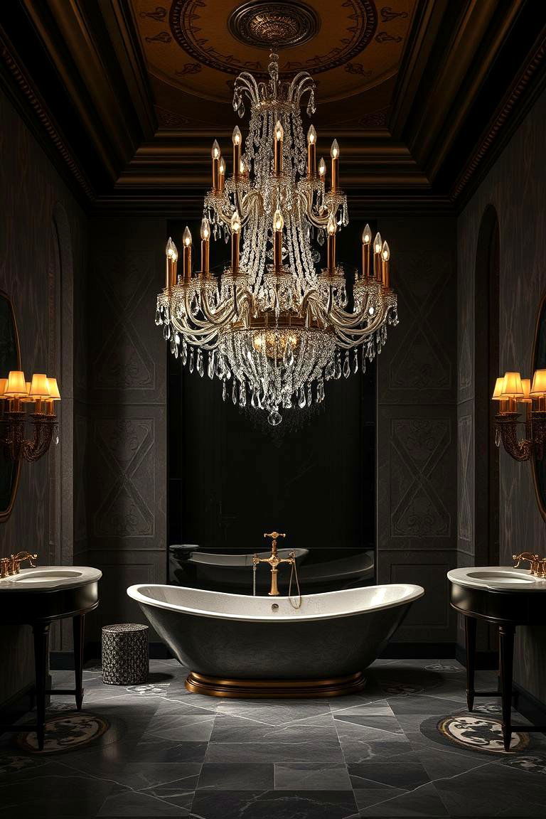 Statement Lighting Fixture - 24 Maximalist Bathroom Design Ideas