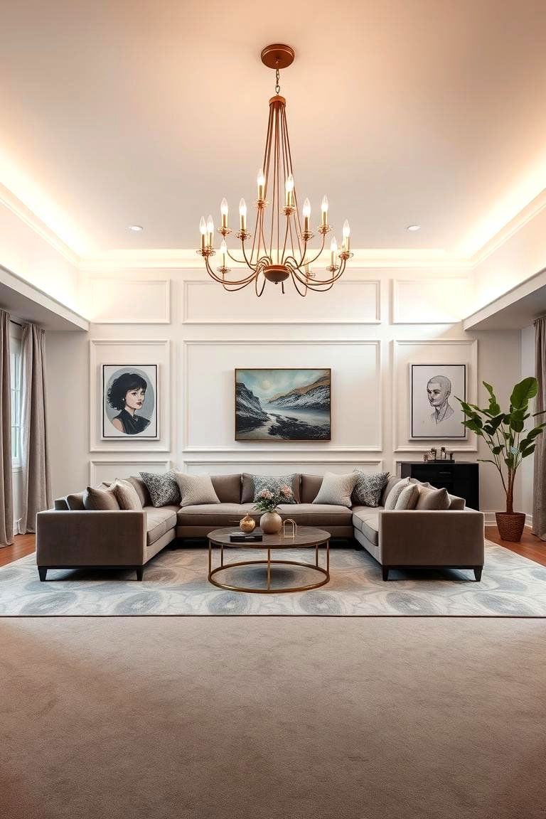 Statement Lighting Fixture Above Grey Carpet - 24 grey carpet living room ideas