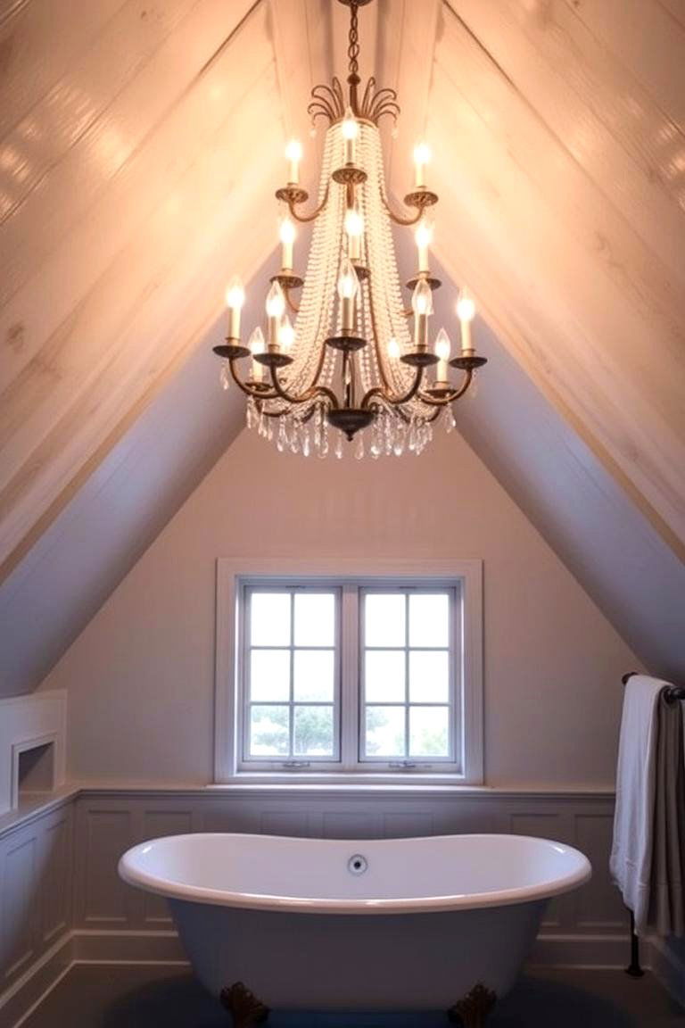 Statement Lighting Fixture - 24 Attic Bathroom Ideas