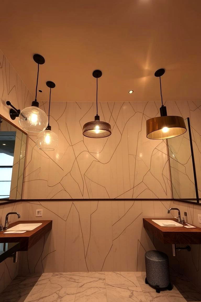 Statement Lighting Fixtures - 24 Restaurant Bathroom Ideas