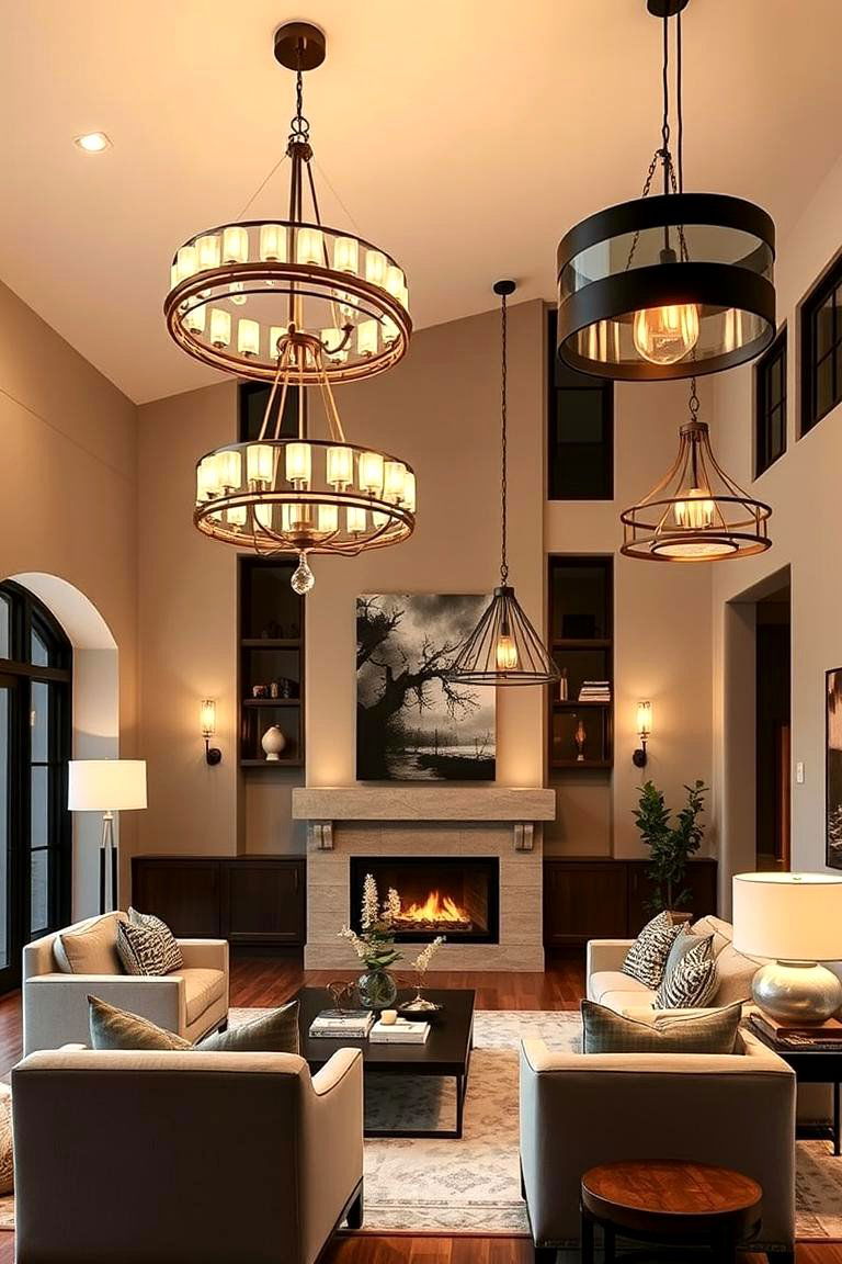 Statement Lighting Fixtures - 24 Transitional Living Room Ideas