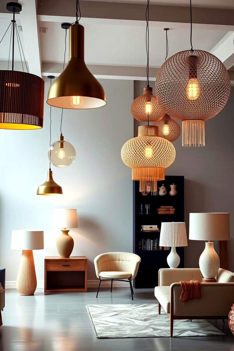 Statement Lighting Fixtures - 24 Black and White Boho Living Room Ideas