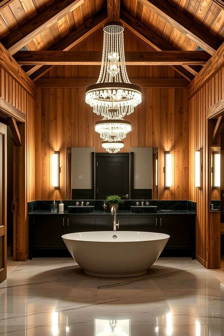 Statement Lighting in Barndominium Bathroom - 24 Barndominium Bathroom Ideas