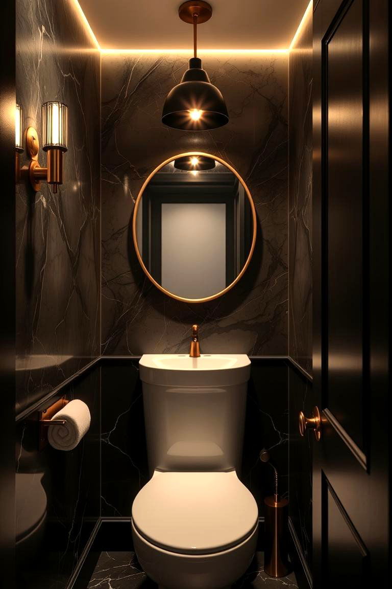 Statement Lighting in Black and Gold - 24 black and gold powder room ideas