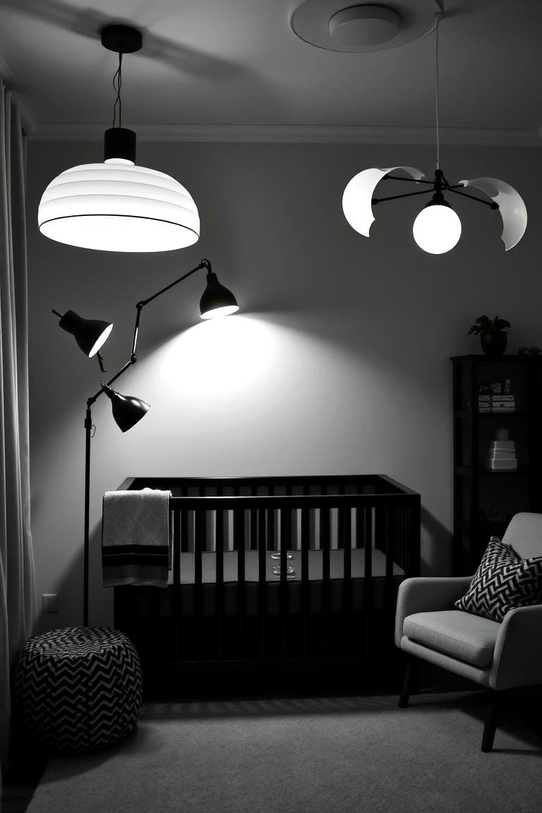 Statement Lighting in Black and White - 24 Black and White Nursery Ideas