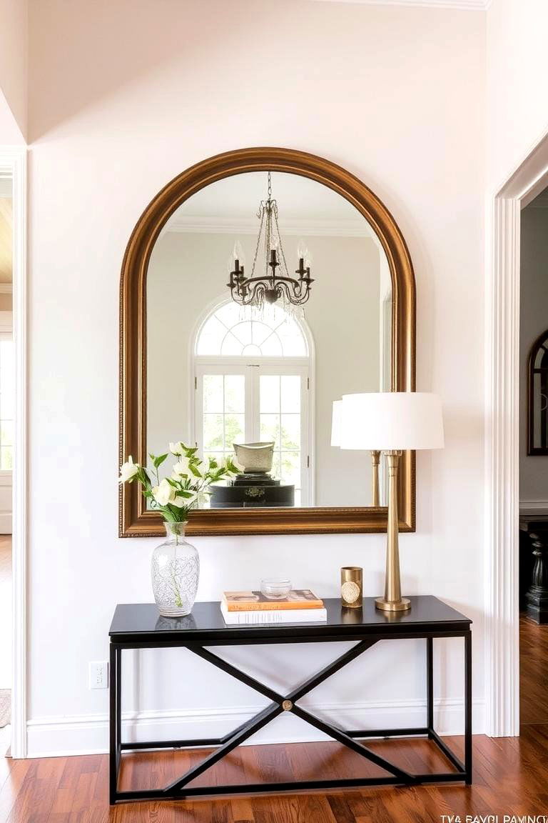 Statement Mirror Above the Table - 24 entryway table decor ideas