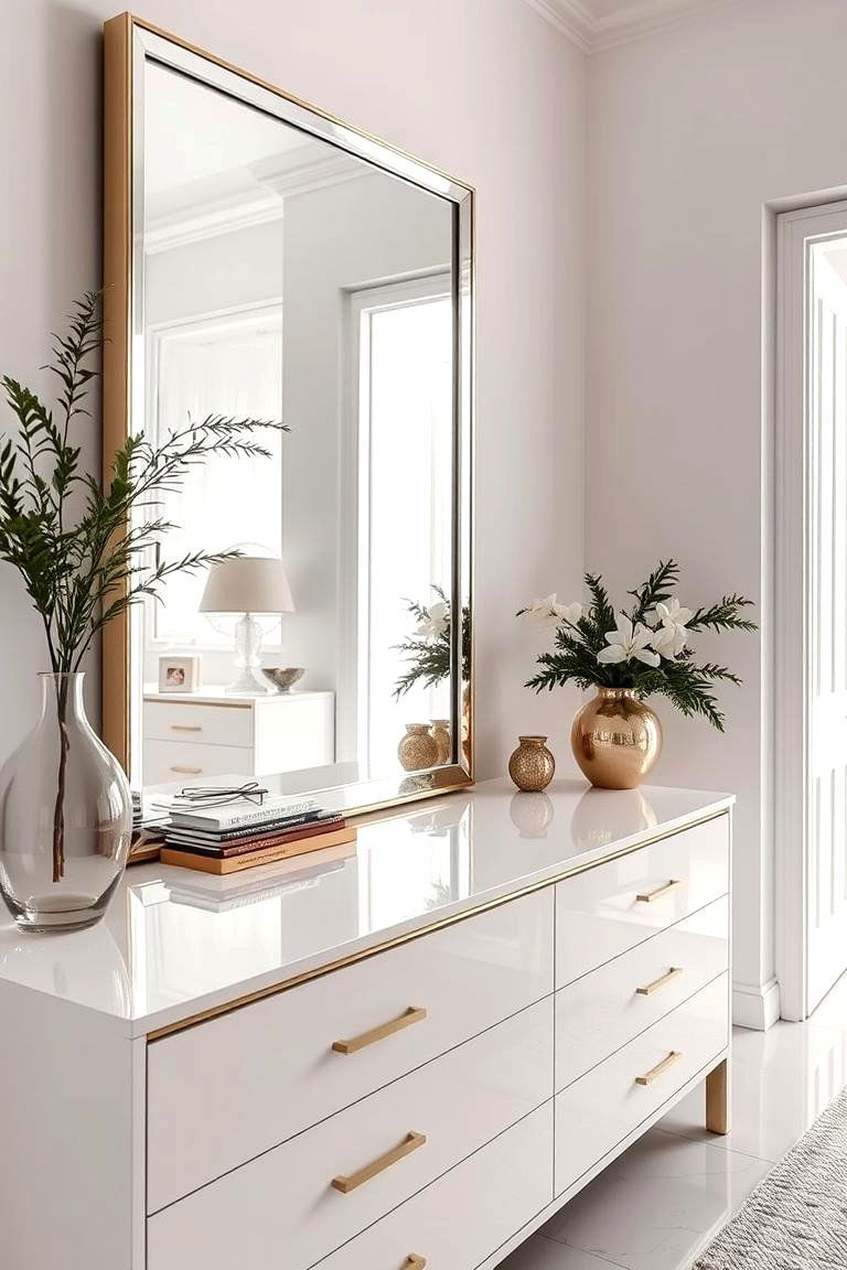 Statement Mirror Decor to Enhance Light - 24 Dresser Decor Ideas