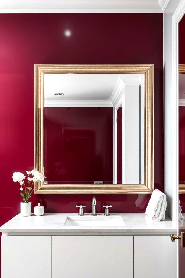 Statement Mirrors - 24 Burgundy Bathroom Ideas