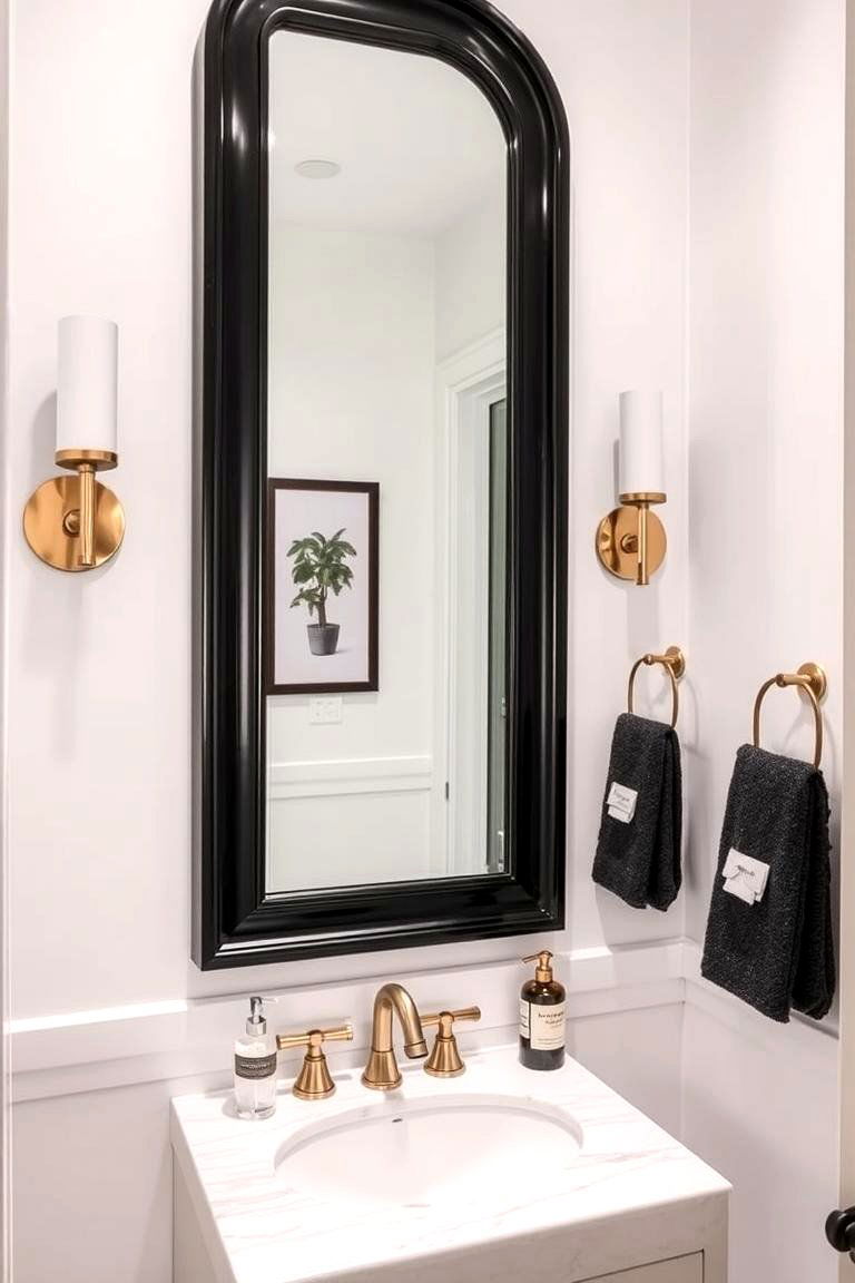Statement Mirrors - 24 Black and White Powder Room Ideas