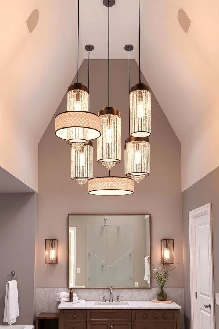 Statement Pendant Lights for High Ceilings - 24 Bathroom Lighting Ideas