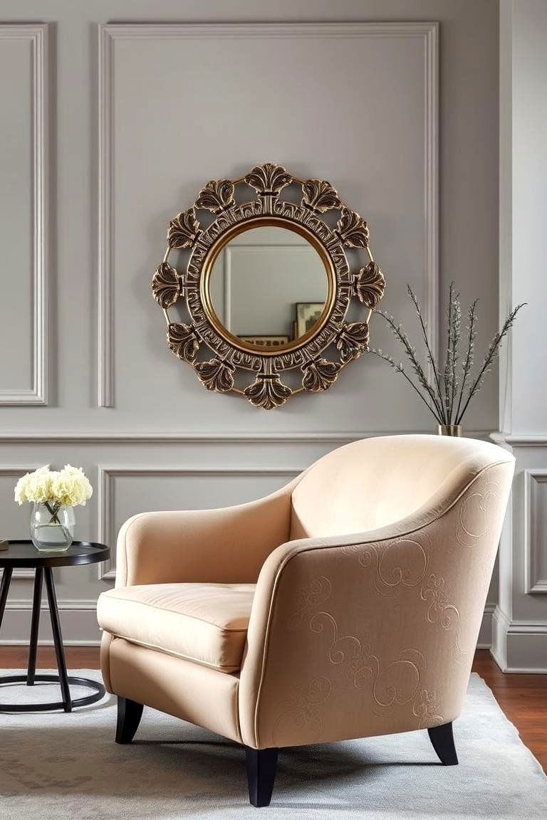 Statement Piece A Beige Armchair in a Grey Setting - 24 Grey and Beige Living Room Ideas
