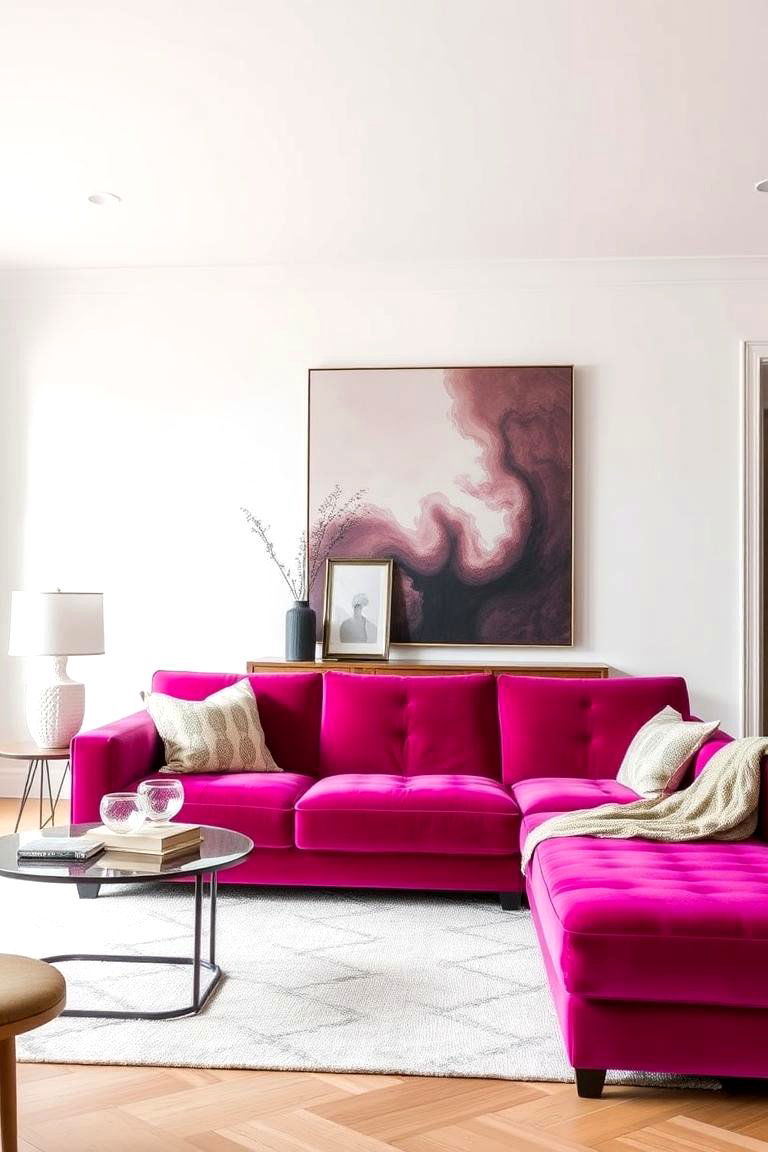 Statement Pink Sofa - 24 Pink Living Room Ideas