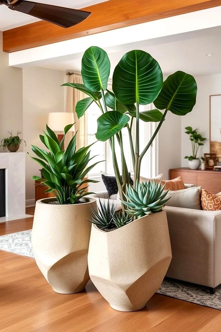 Statement Planters - 24 Mid-Century Modern Living Room Ideas
