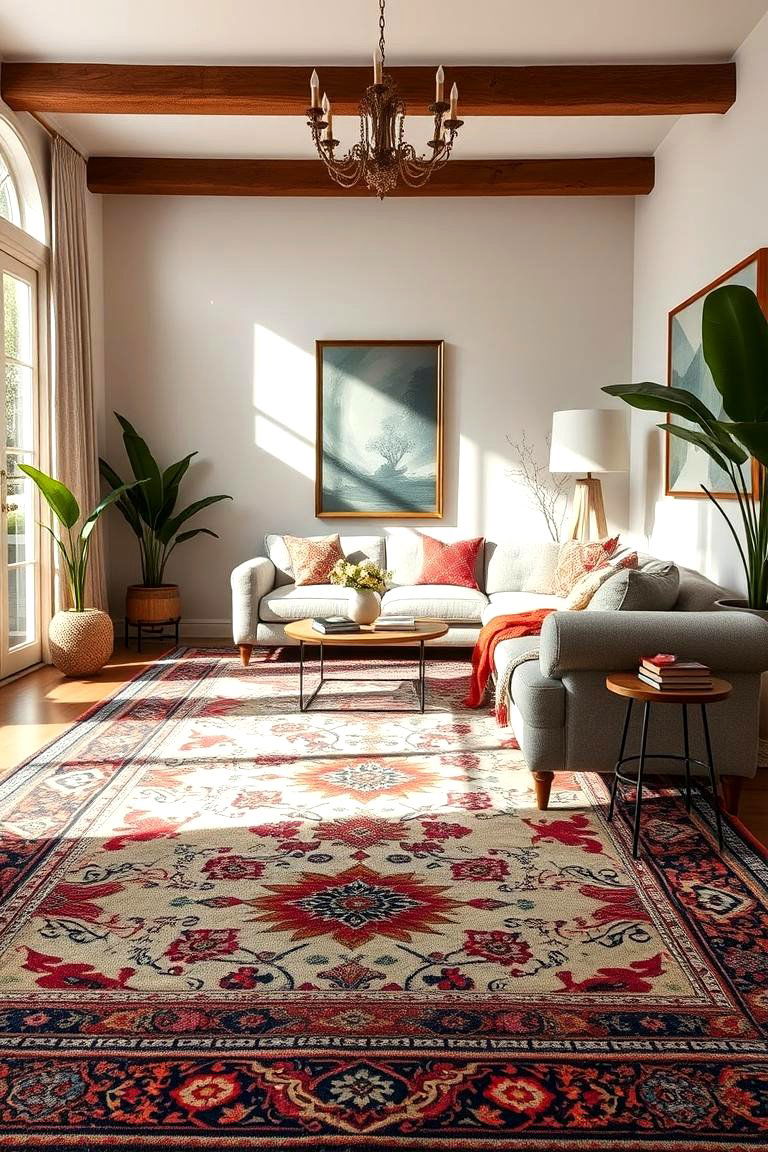 Statement Rug Focal Points - 24 Black Boho Living Room Ideas